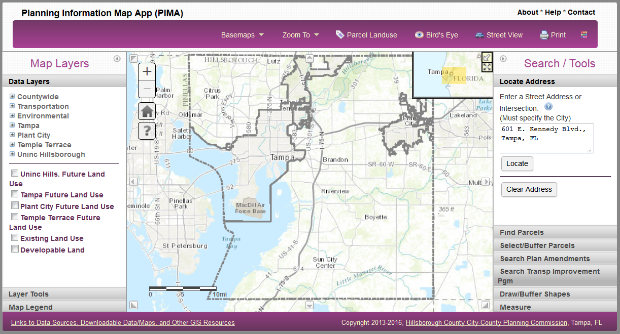 Planning Information Map App (PIMA) interface